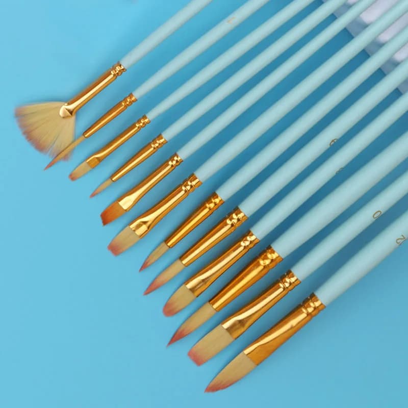 12pcs Multifunction Two-color Nylon Hair Wooden Short Rod Watercolor Painting Brush Pen Set for Student Acrylic Oil Art Supplies