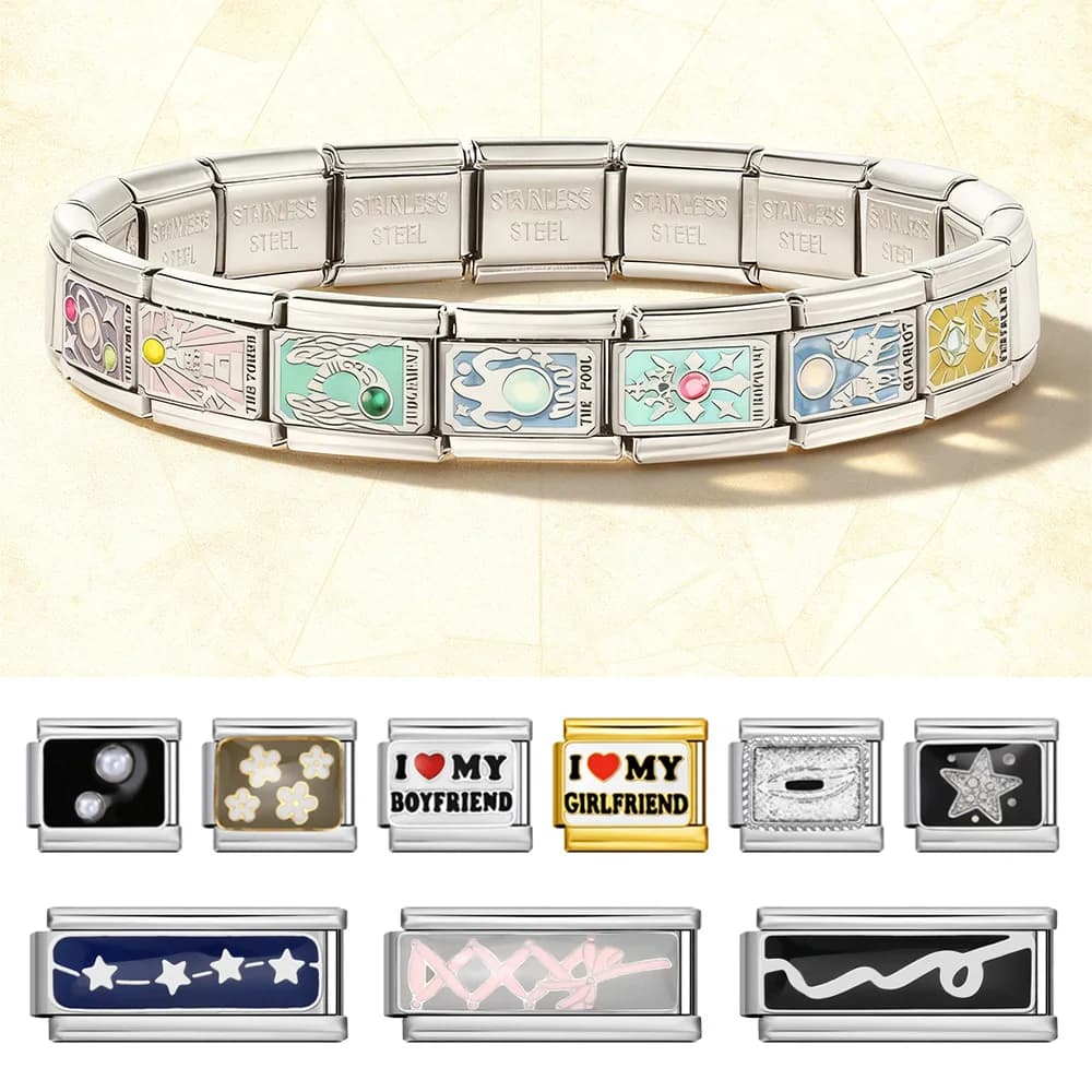 Y2K Colorful Tarot Card Star Polka Dot Ribbon Stainless Steel Italian Link Fit 9mm Bracelet Making DIY Charm Jewelry Wholesale