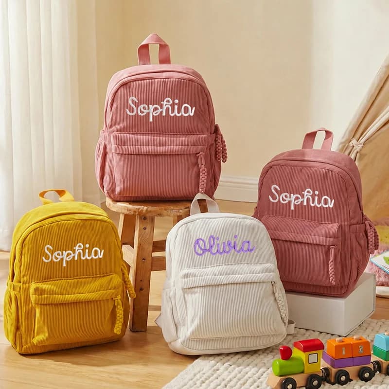 Personalized Corduroy Toddler Backpack Custom Name School Bag Toddler Gift Back to School Gift Gift for Kids Kindergarten Bag