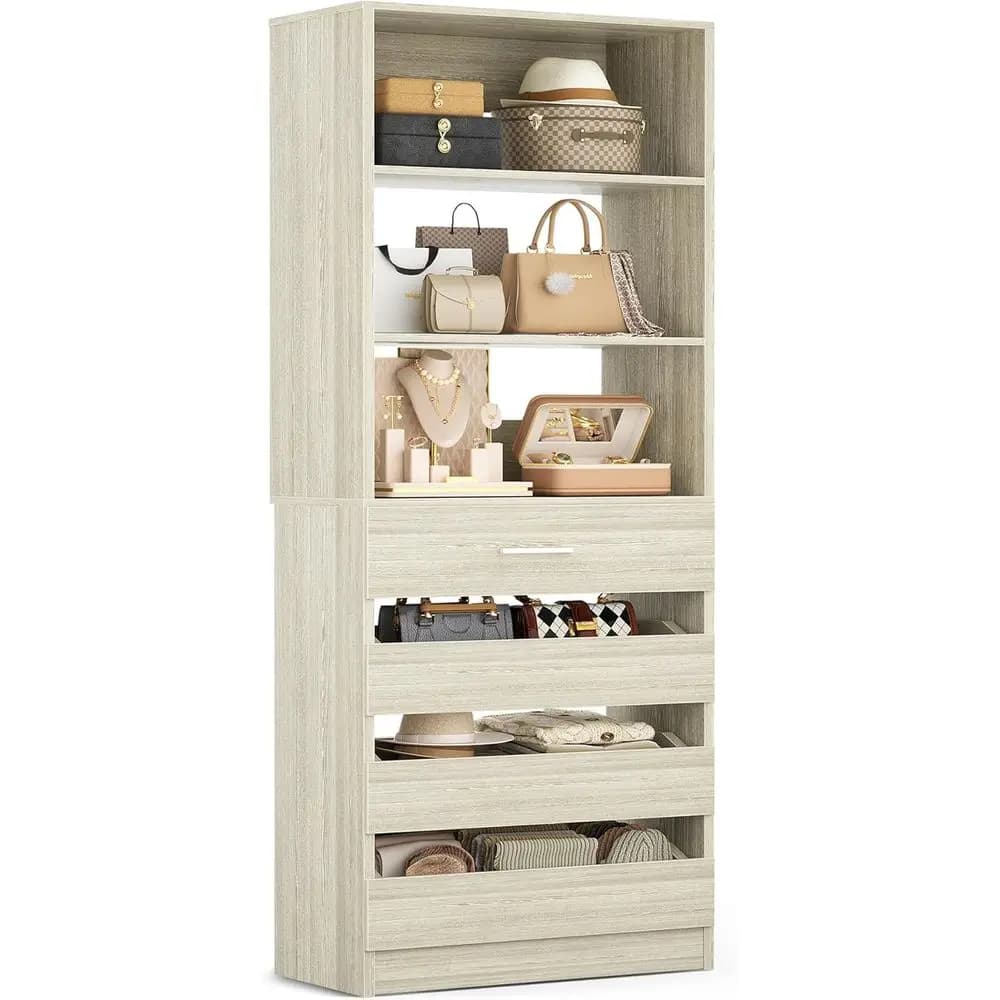21.3" Closet System with 4 Ders, Wood Closet Organizer with Open Shelves, ular Ders System Tower, Walk-in Closets Small Wardrobe