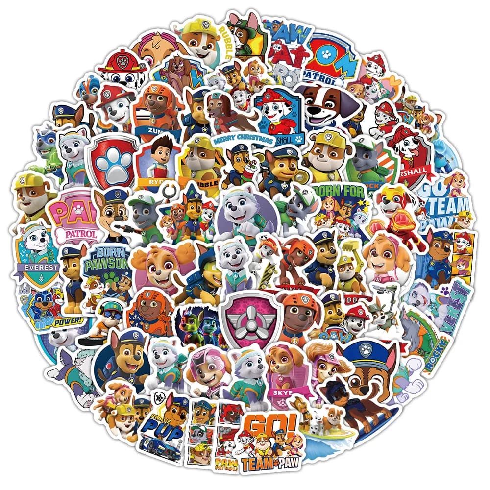 100 PVC PAW Patrol Stickers, Cartoon Decorations Waterproof for Skateboard, Valigies, Telephones, Refrigerators, Cars, Gifts