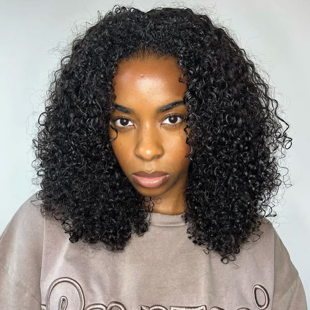 Mezza parrucca per capelli umani ricci crespi 3 in 1 con coulisse Clip senza cuciture Glueless traspirante Parrucche per principianti dall'aspetto naturale