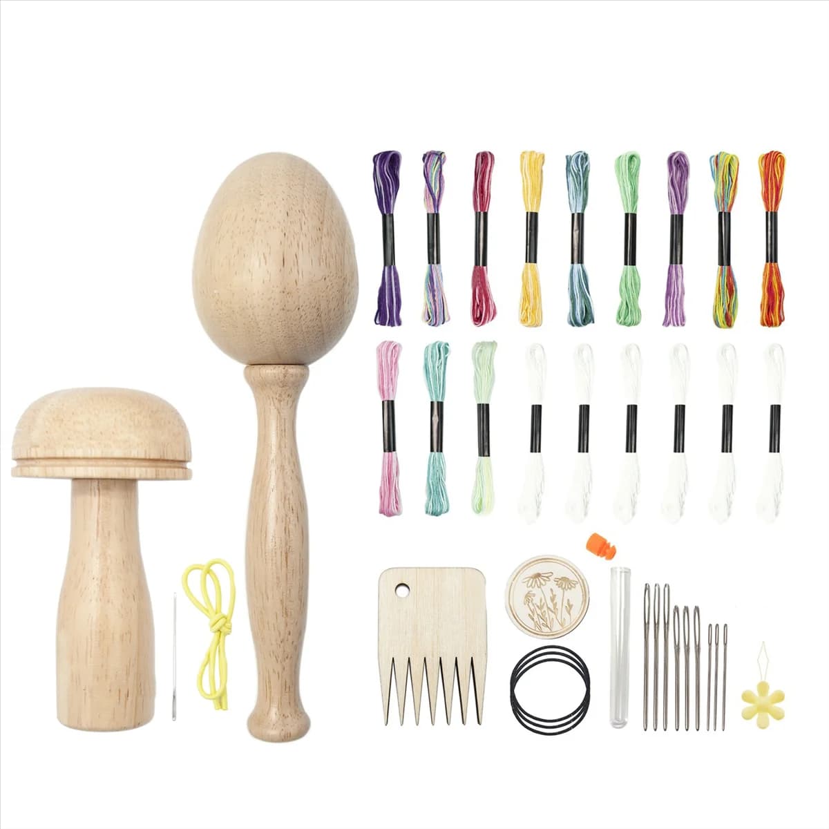 A95I-2 pezzi Kit di forniture per rammendo Uovo per rammendo per calzini Rammendo funghi Forniture per rammendo in legno con aghi per occhi da cucire