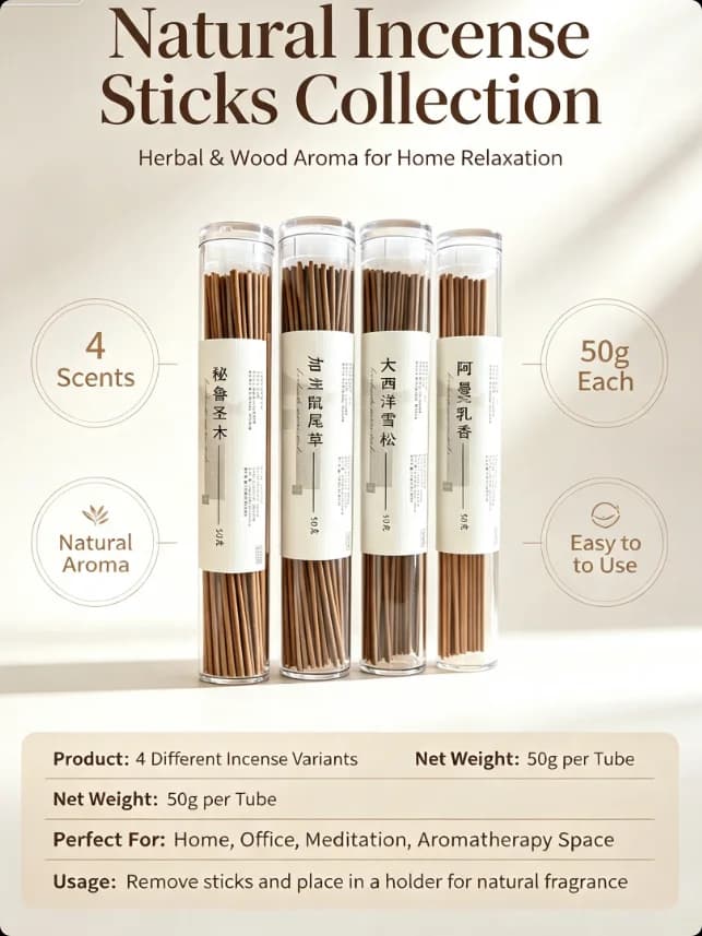 Natural Incense Sticks Collection Natural Incense Sticks | 4 Scents CollectionPremium Herbal Incense for Home, Office