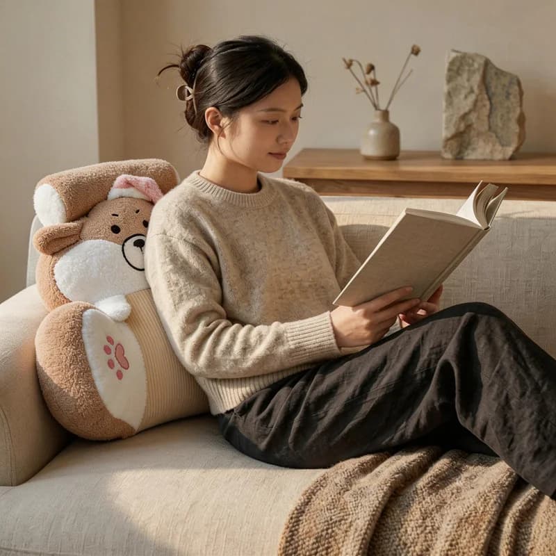Cuscino Lombare a Forma di Cane Corgi, Morbido Peluche con Cappello per Dormire, per Sedia da Ufficio, Letto, Auto e Arredamento Casa
