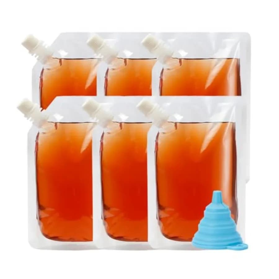 Liquor Plastic Flasks Concealable And Reusable Cruise Sneak Flask Drink Pouches Drinking bags with Funnel 8OZ-6PCS