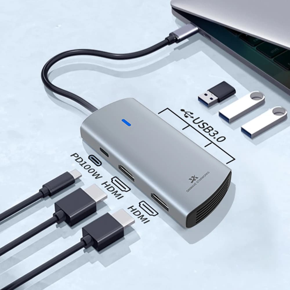 Prezzo economico di fabbrica Mini portatile 6 in 1 USB C Usb-C 2.5G Usb3.0 5Gbps Docking station Pd100W a ricarica rapida per laptop