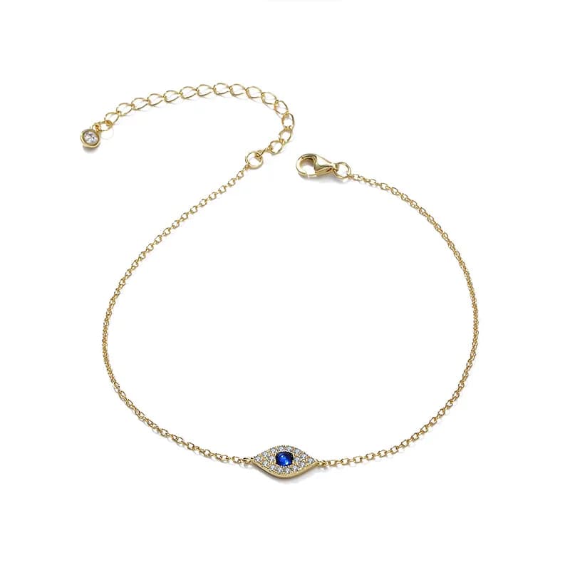 Cavigliera Delicata con Occhio di Allah, Catena Regolabile, Gioielli all'Ingrosso, Gioielli da Spiaggia da Donna, Cavigliera Placcata Oro 14K