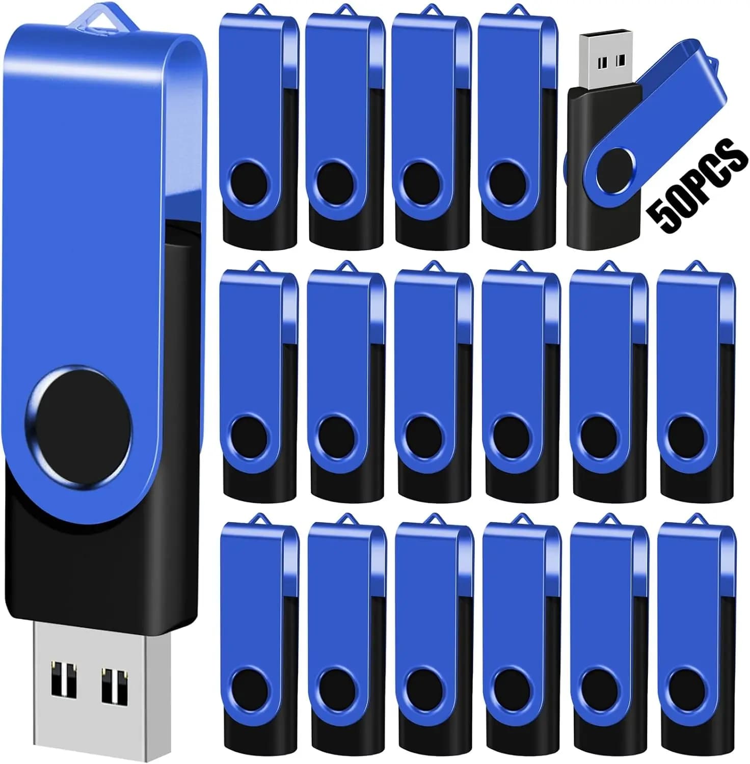 Chiavette USB da 512MB, Confezione da 50 con Laccetti, USB 2.0, per Archiviazione e Backup, Blu