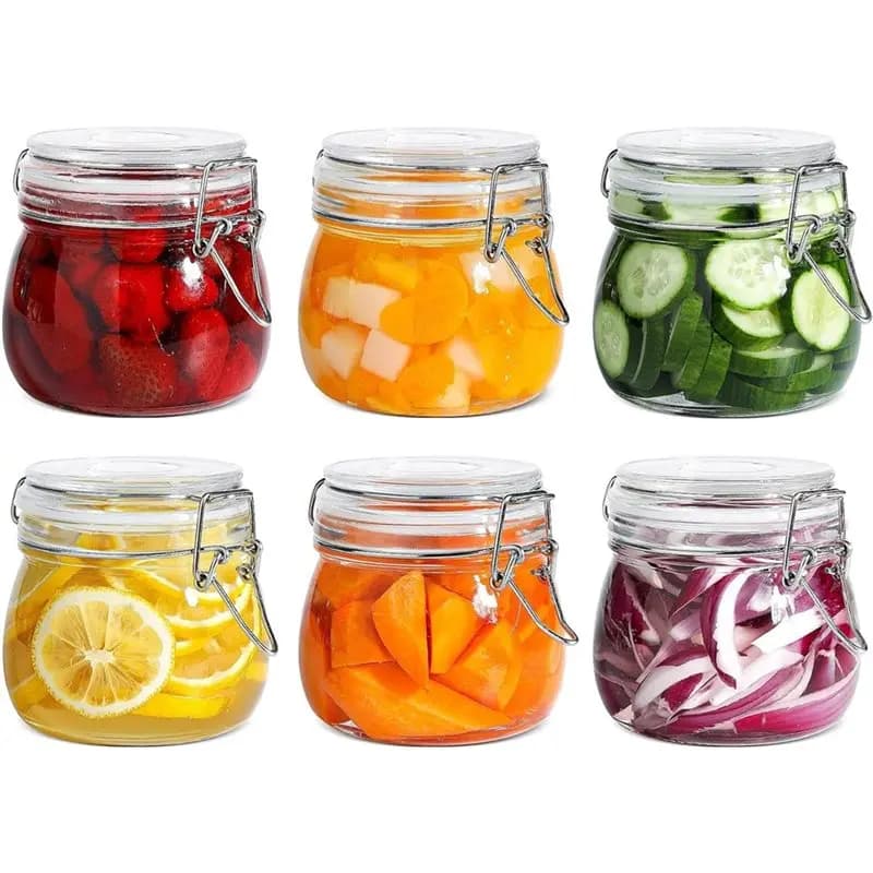 A96K-Glass Jars 17 Oz Small Airtight Food Storage Container Set Of 6-Lids Fastening For Kitchen Canning Pickling