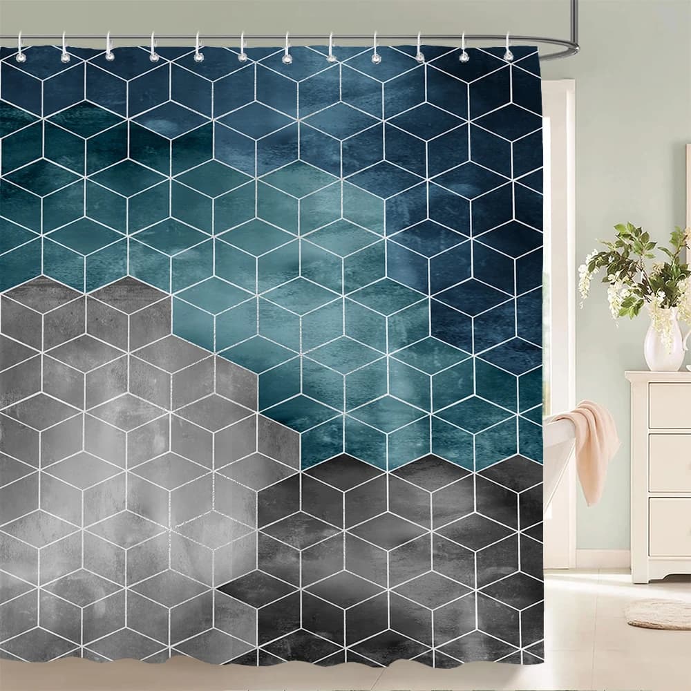Tenda da doccia per bagno con geometria esagonale, tende da bagno impermeabili, tenda da bagno in poliestere, copertura da bagno per vasca da bagno con ganci
