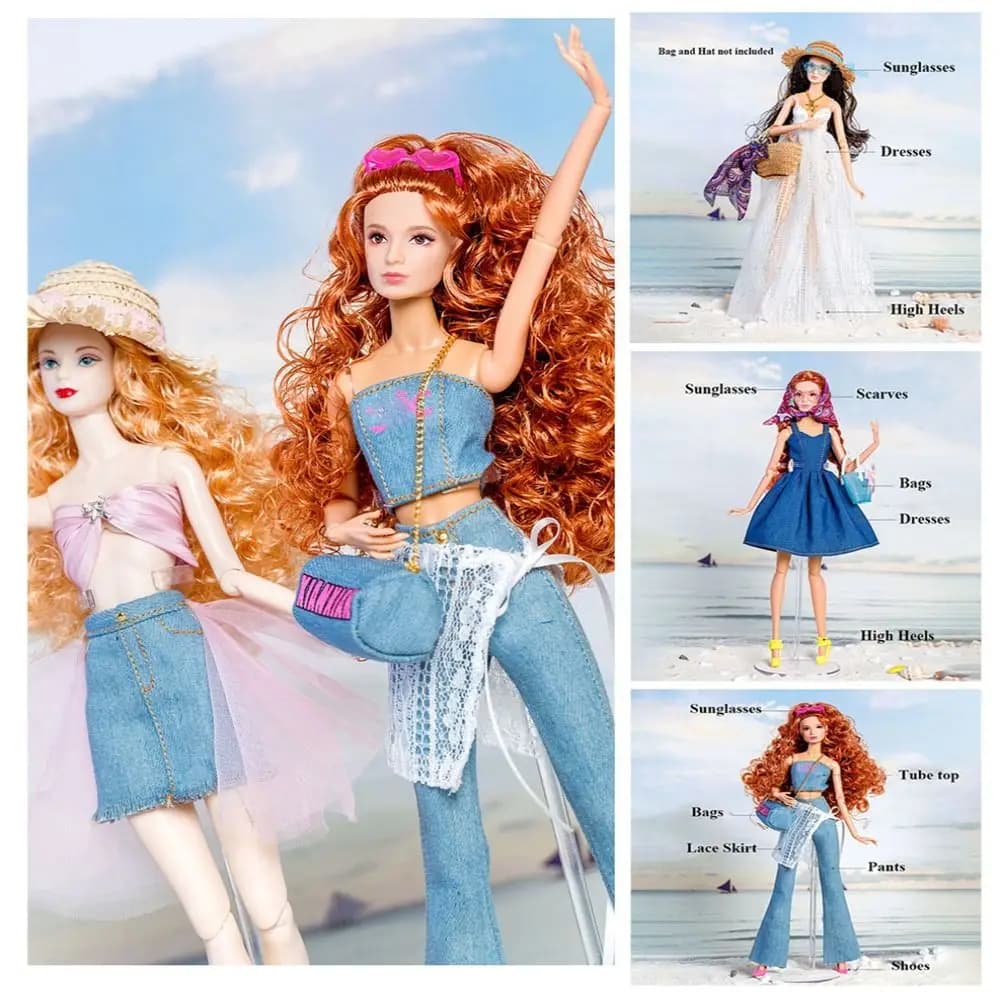 Fashion supermodel Doll Elegant Dress Casual Wears DIY Accessories Party Bags Jeans Pants Set