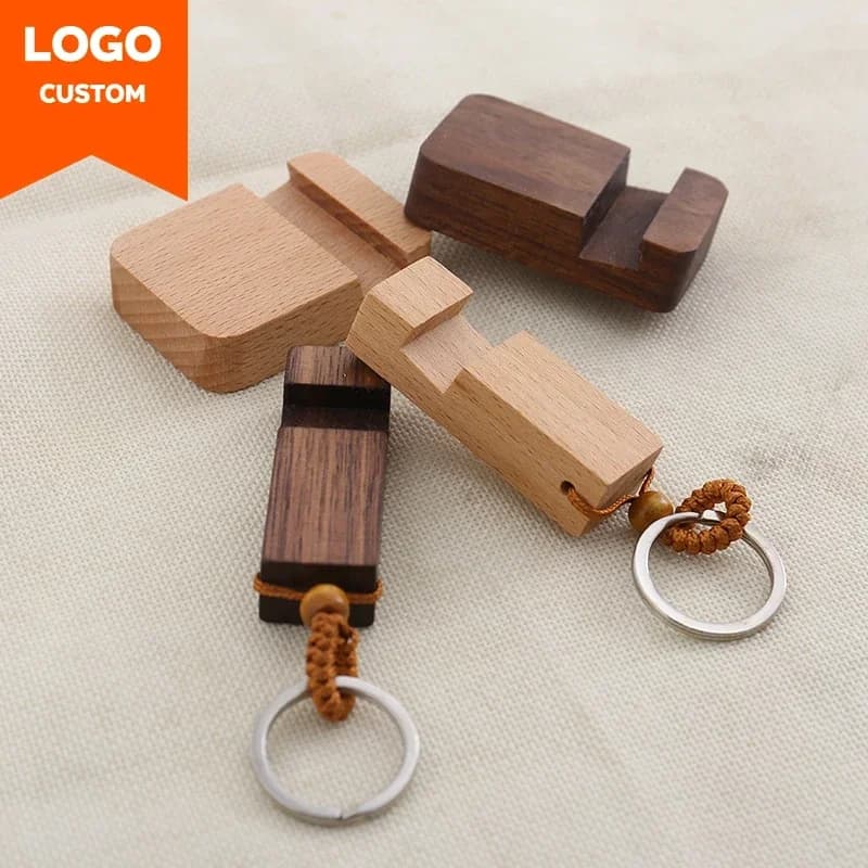 LOGO Custom Laser Keyring Metal Wooden Keyring Phone Door Keyring Engraved with Vacuum Wooden Pendant for Company Customize Car Keyring