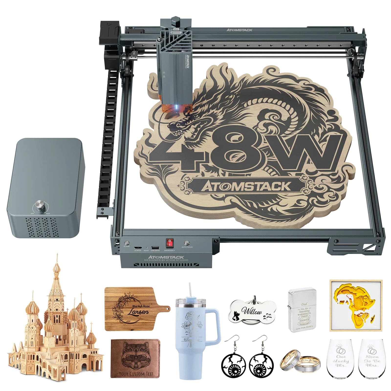 Incisore laser AtomStack A40 Pro V2 40W con kit di assistenza aerea F60