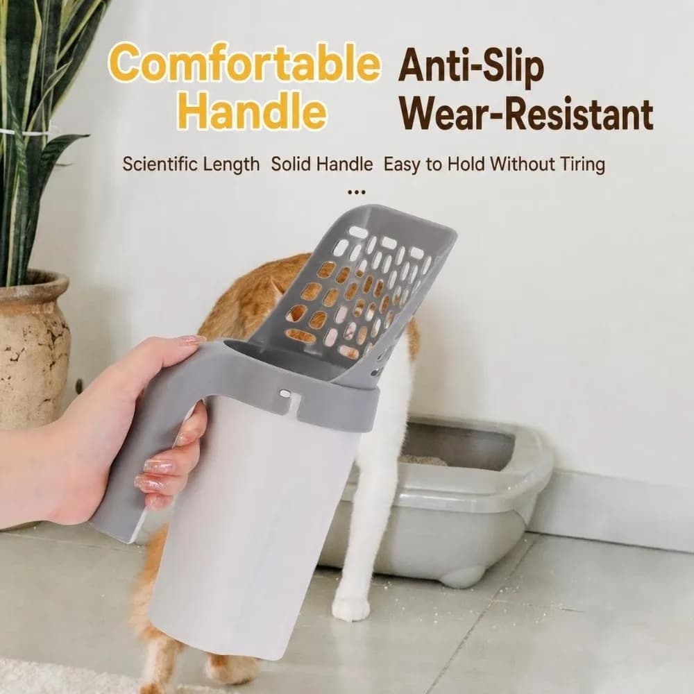 All-in-One Cat Litter Scoop Durable Long Handle Cat Poop Scooper Portable Detachable Pet Waste Sifter Cat Litter Box