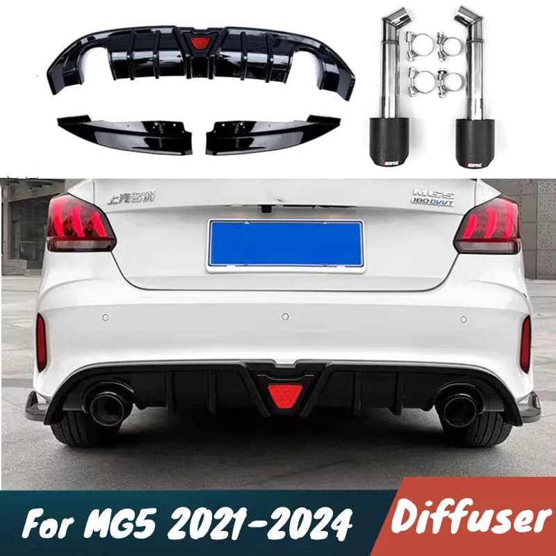 For MG5 2021-2024: Rear Shoe Diffuser, Spoiler Splitter in Black Carbon Fiber, Tuning Body Kit, Outer Accessories