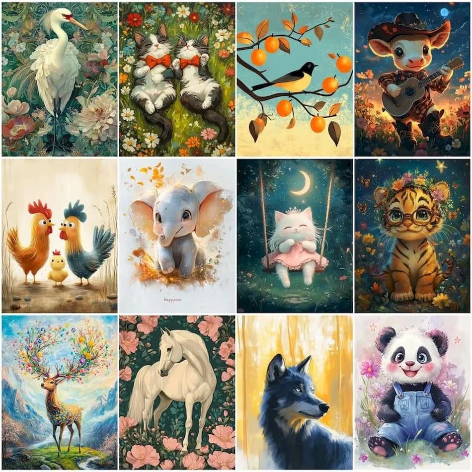 Dipingere con i numeri su tela Animali Kit Incorniciato Wall Art Moderni Adulti Artigianato Opere d'arte per Disegnare Immagine Pittura Regali,framele