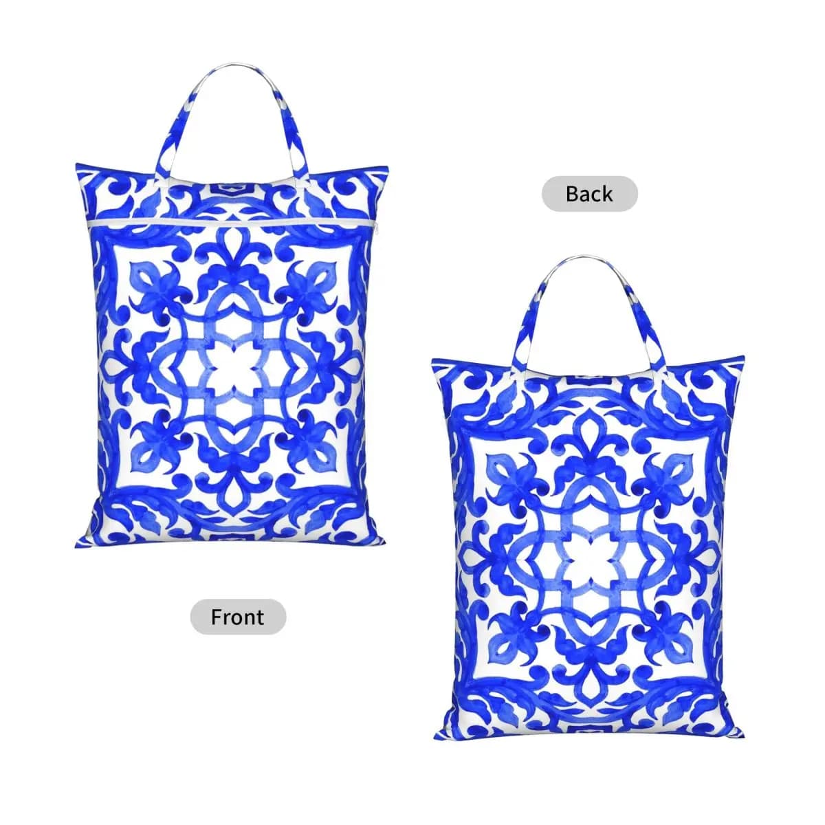 Portuguese Azulejo Tiles Travel Laundry Bag Waterproof Reusable Dirty Clothes Pouch Gym Yoga Vacation Washing Basket