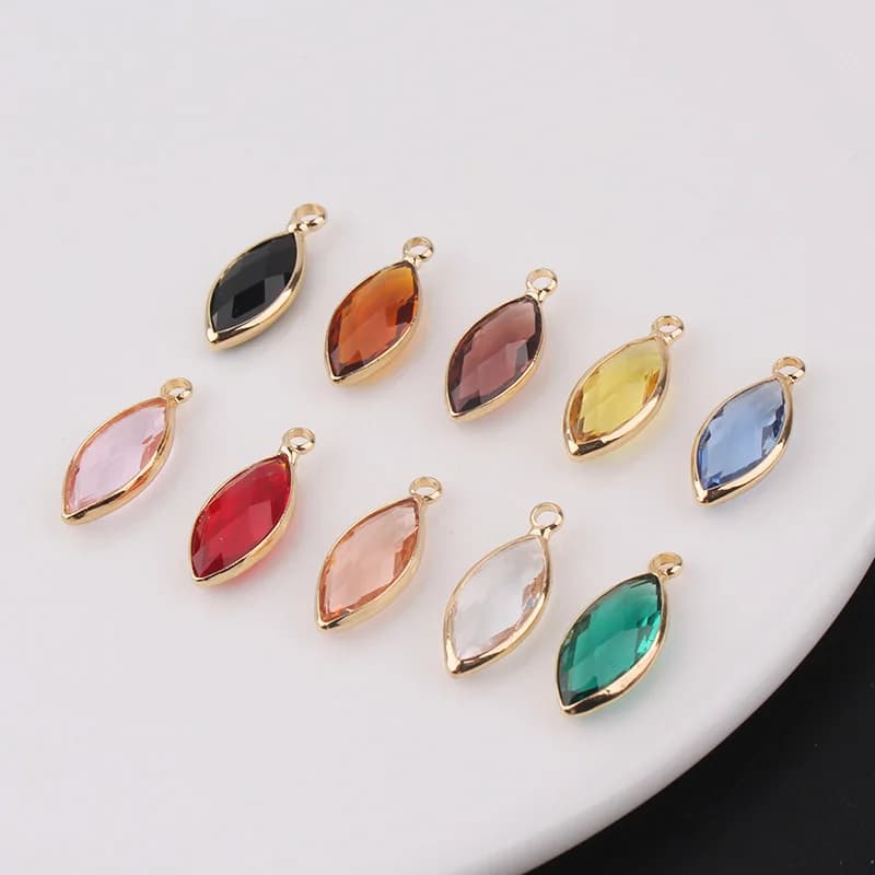 6pcs Transparent Crystal Cut Face Horse Eye Single Hanging Copper Wrapped Side Pendant Earring Diy Handcrafted Material Charms