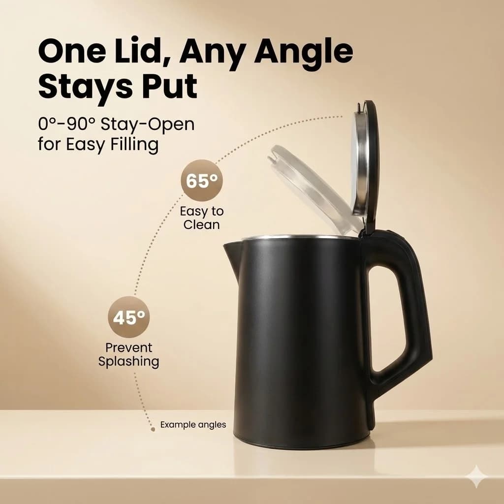 Designer Matte Black Kettle - 1L Rapid Boil, Double-Wall Safe, 304 Stainless Steel (Modern Home Edition)