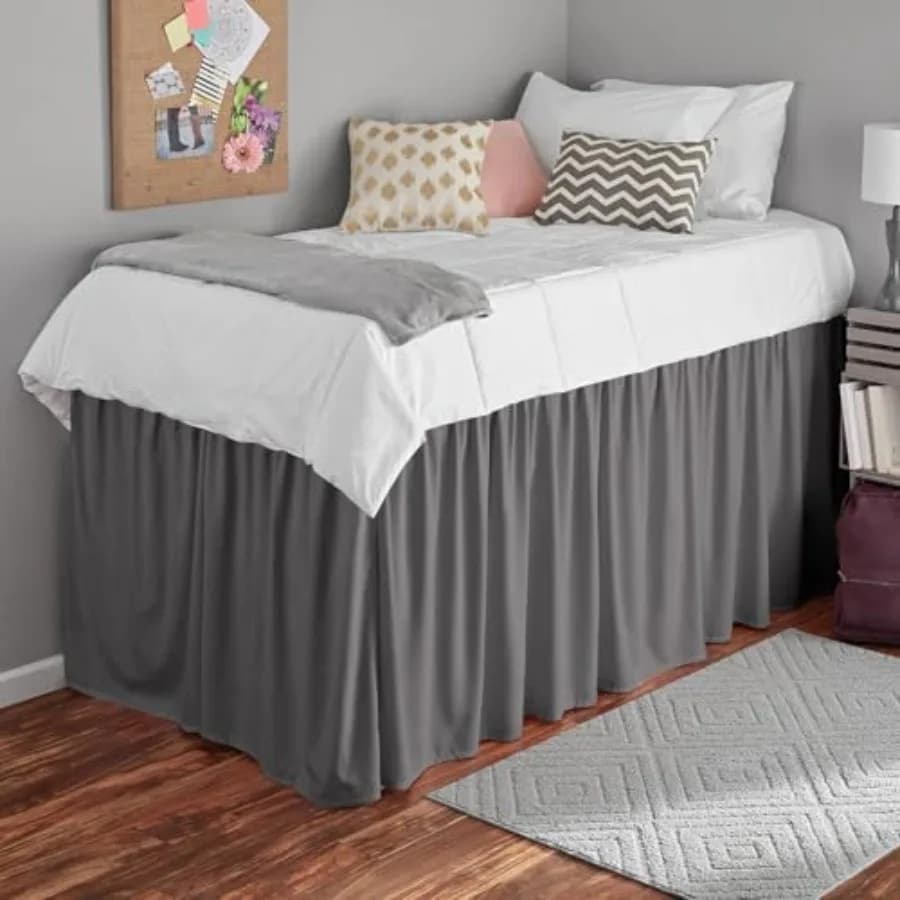 Gonna letto arricciata per dormitorio, tre lati in tessuto, misura Twin XL, 100% cotone, 400 fili, grigio scuro, tinta unita, altezza 38 pollici