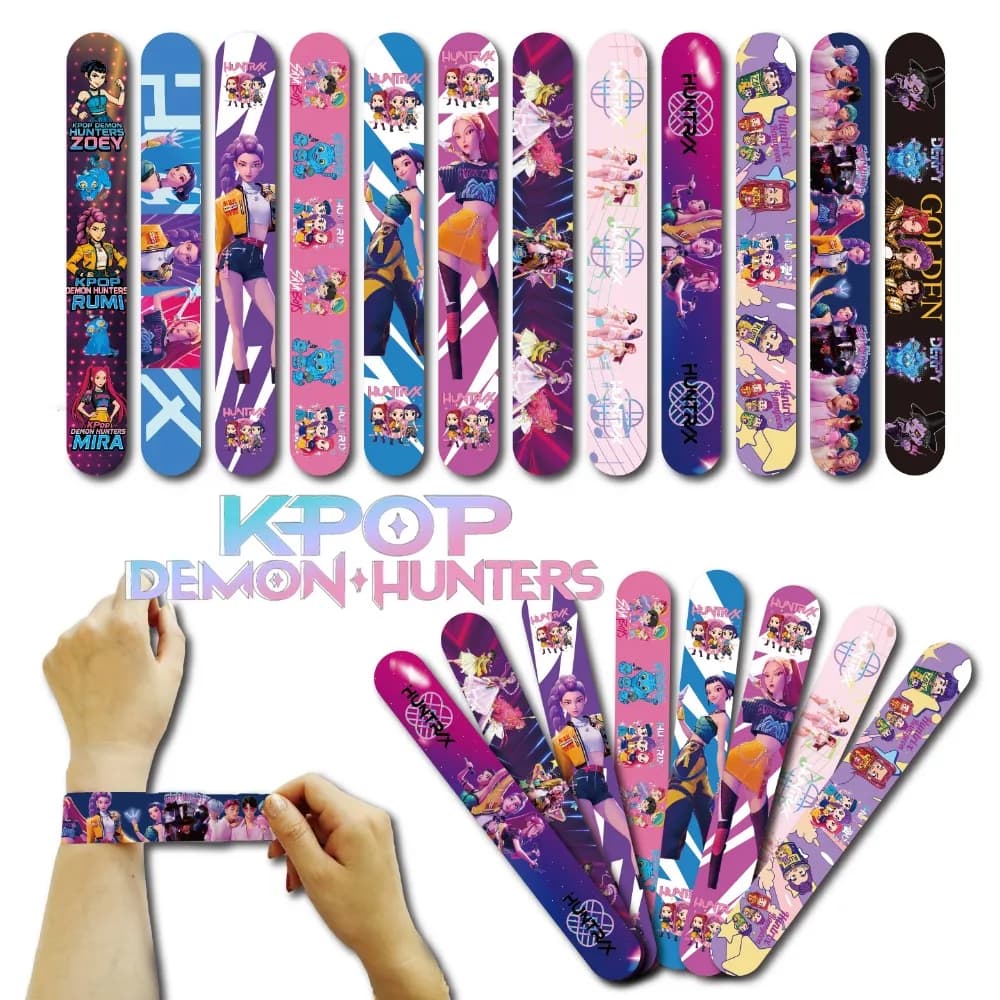Cute Demon Hunter Kpop Anime Print Slap Bracelet Snap Wrist Band Kids Birthday Party Giveaways Classroom School Reward Toy Gift