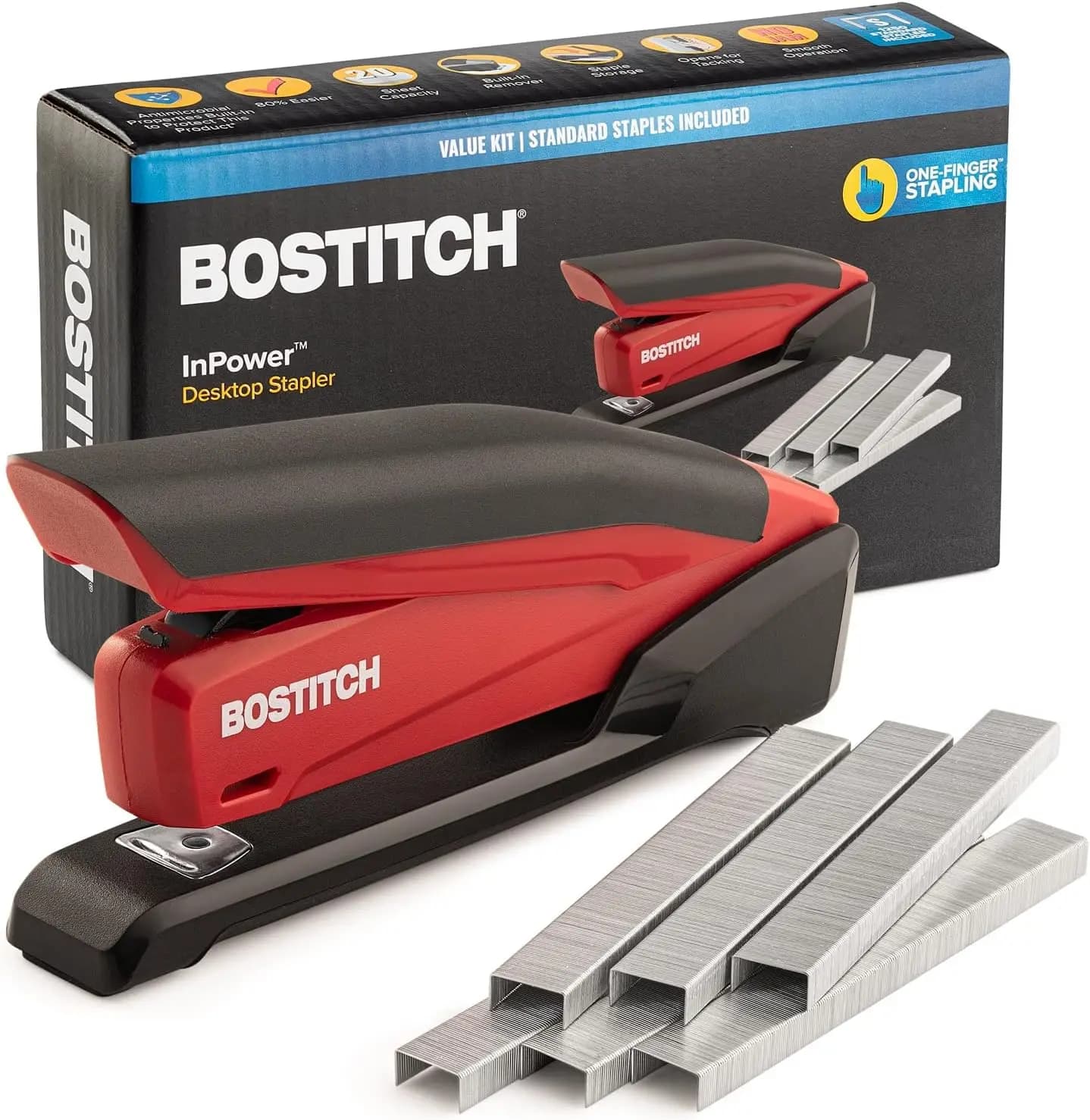 Cucitrice da Ufficio Robusta One-Touch con Rimuovi-Punti Integrato, Capacità 20 Fogli, Include 1260 Punti Metallici
