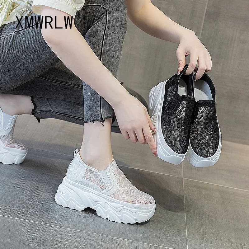XMWRLW 2025 Summer Breathable Mesh Women Shoes Casual Slip on Loafers For Women Summer Shoes High Heels Female Wedges Shoe