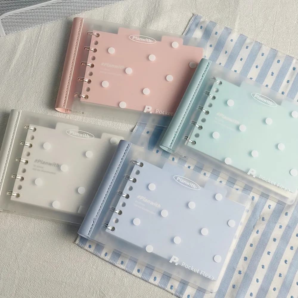 Polka Dot Soft Cover B7 Ring Binder Notebook Student Aesthetic Portable Pocket Journal Planner Removable Refillable Mini Notepad