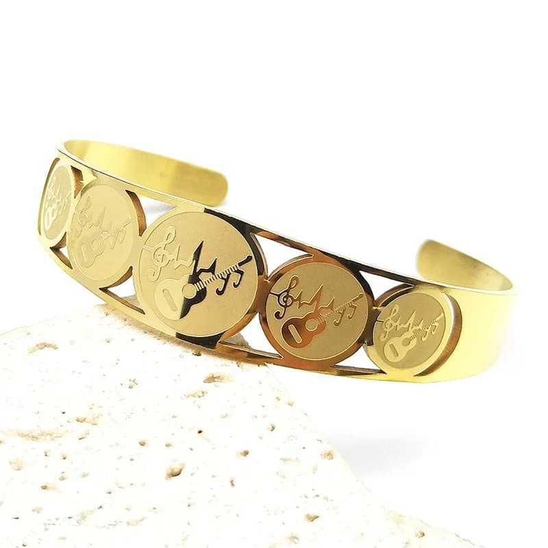 Braccialetti regolabili per chitarra Hip Hop Bass Note per donna Uomo Acciaio inossidabile placcato oro Amanti della musica Braccialetti Gioielli
