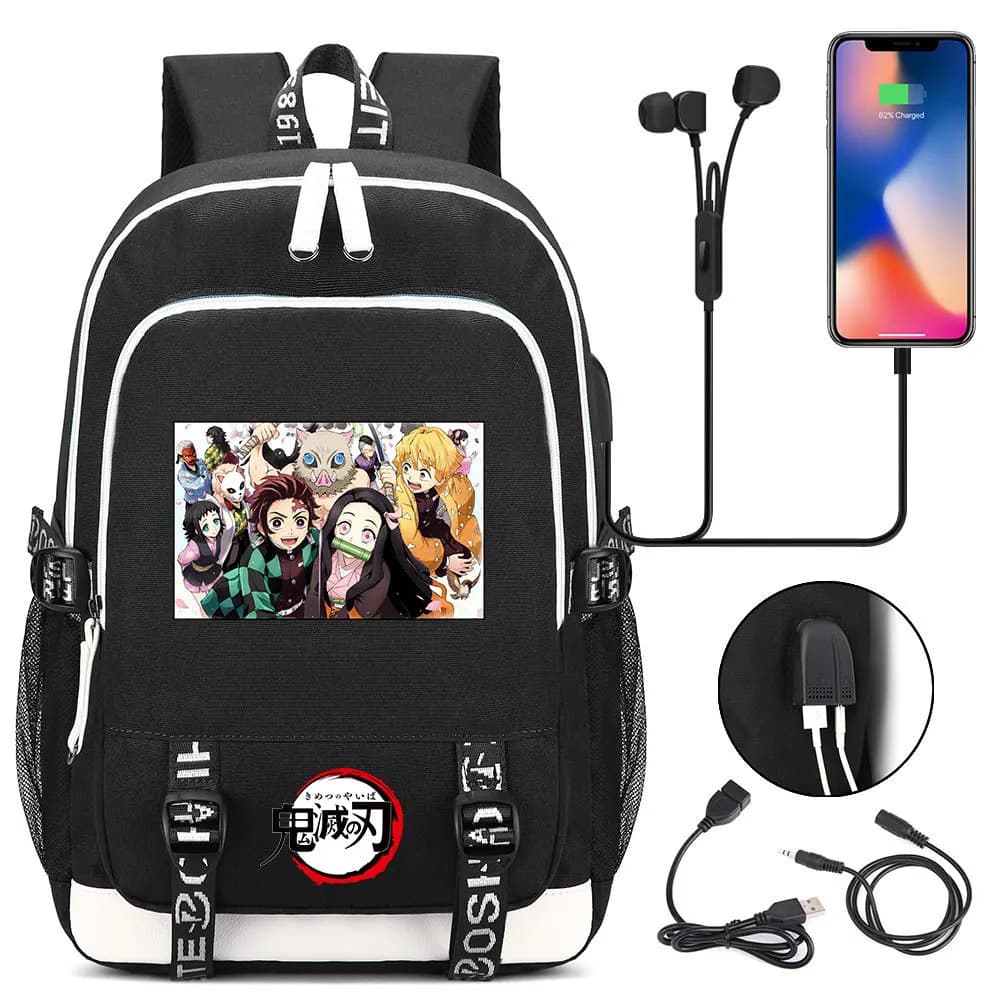 Nuovo Demon Slayer Kimetsu No Yaiba Zaino Uomo Donna Ricarica USB Borse da viaggio per laptop Ragazzo Ragazza Studente Zaino Casual Mochila