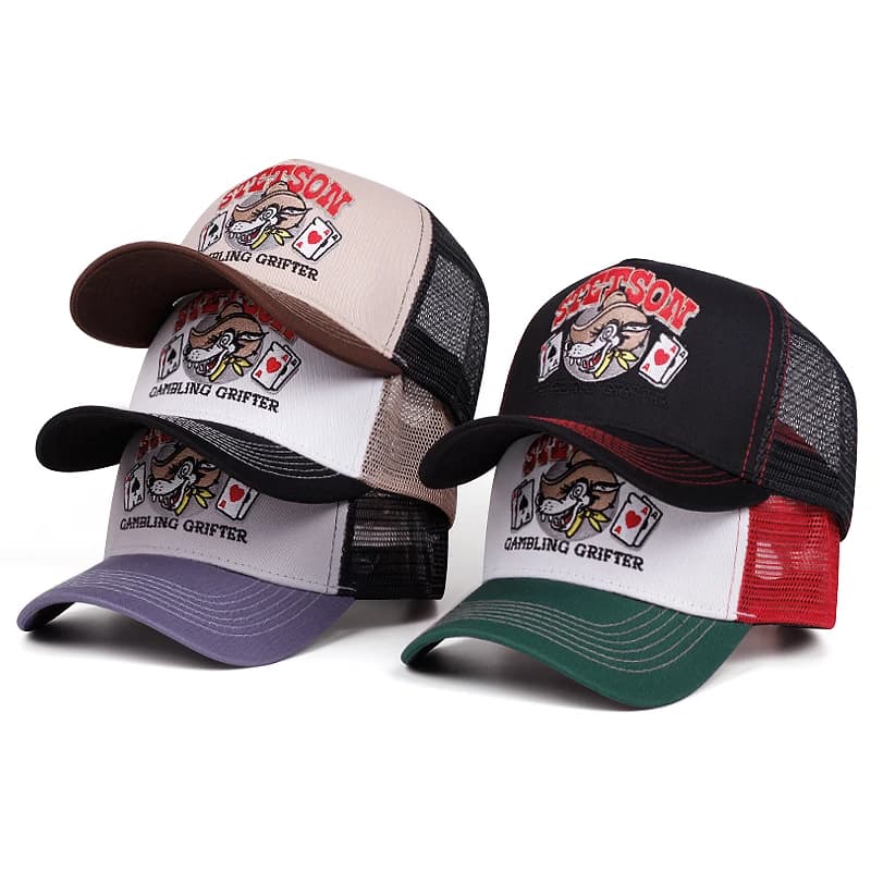 2025 Nuovo cappello da baseball personalizzato STETSON Testa di lupo Cappello da camion da poker Cappello da strada HipHop Abbigliamento casual quotidiano Cappello a rete parasole Unisex