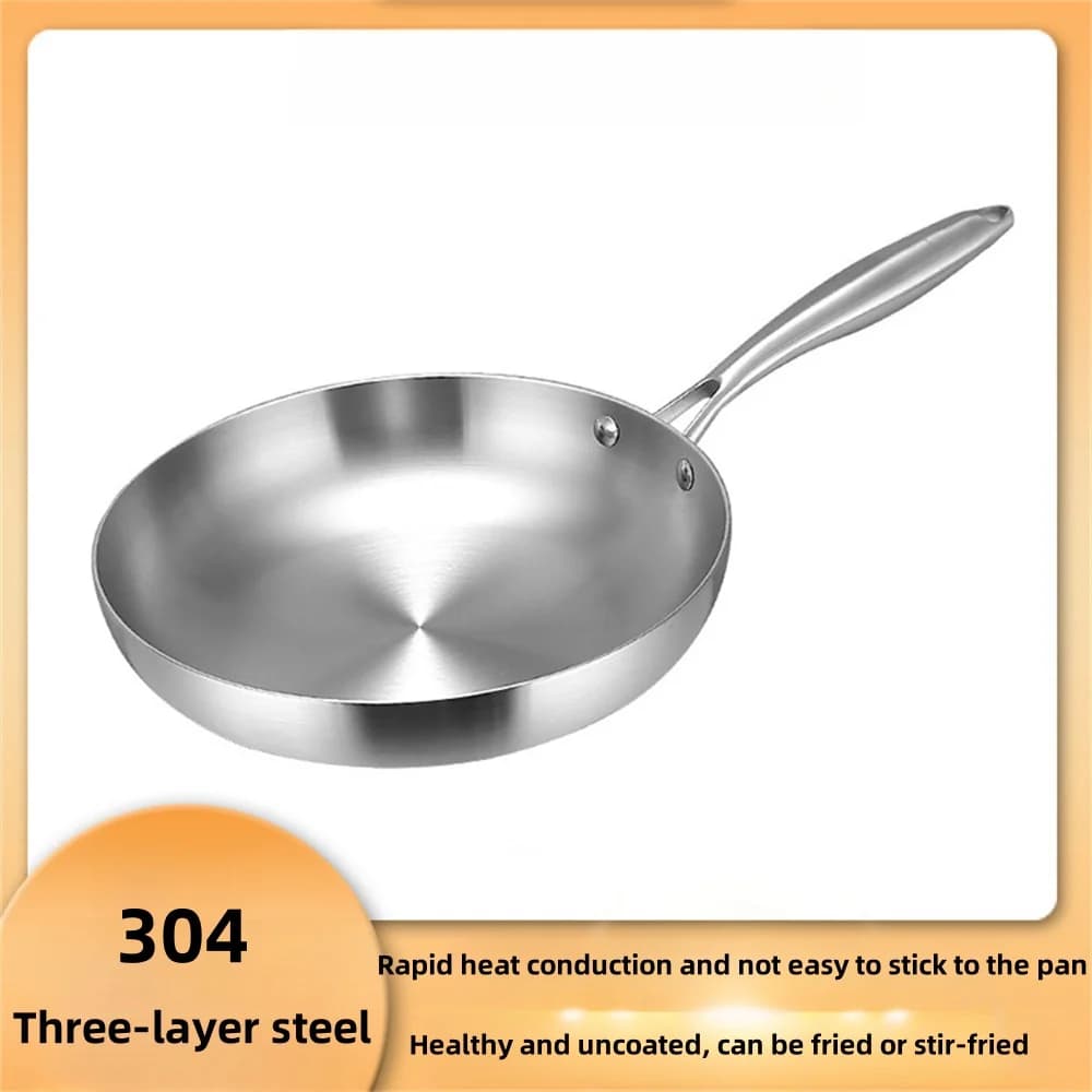 22/24/26 CM stainless steel pan 304 thick Wok pan 2 mm 3 layers steel pan, professional grade pans for cooking pot