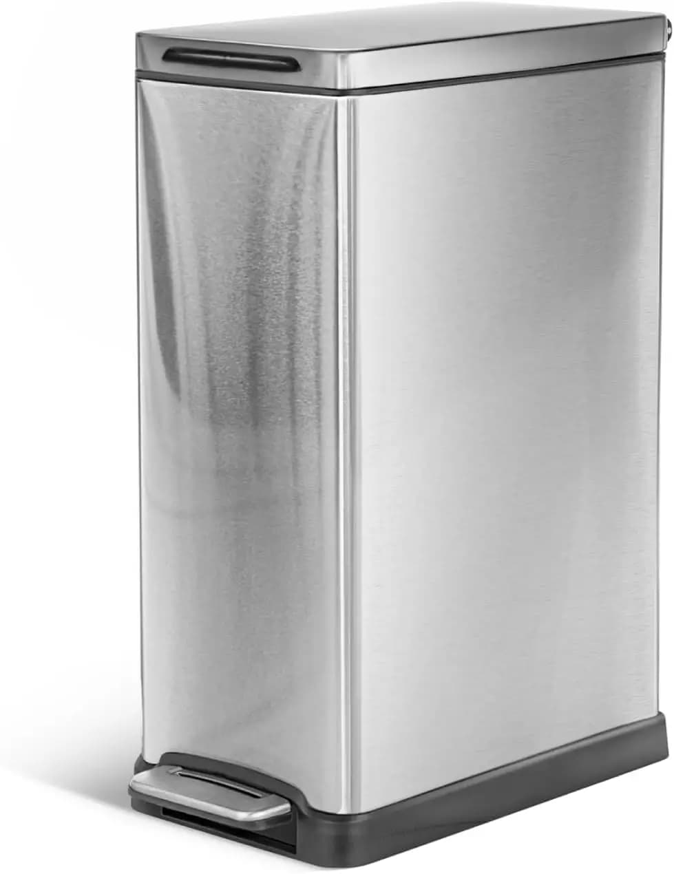 Cestino per Rifiuti da Cucina in Acciaio Inox da 12 Galloni, Sottile, con Coperchio a Chiusura Morbida e Pedale, Argento