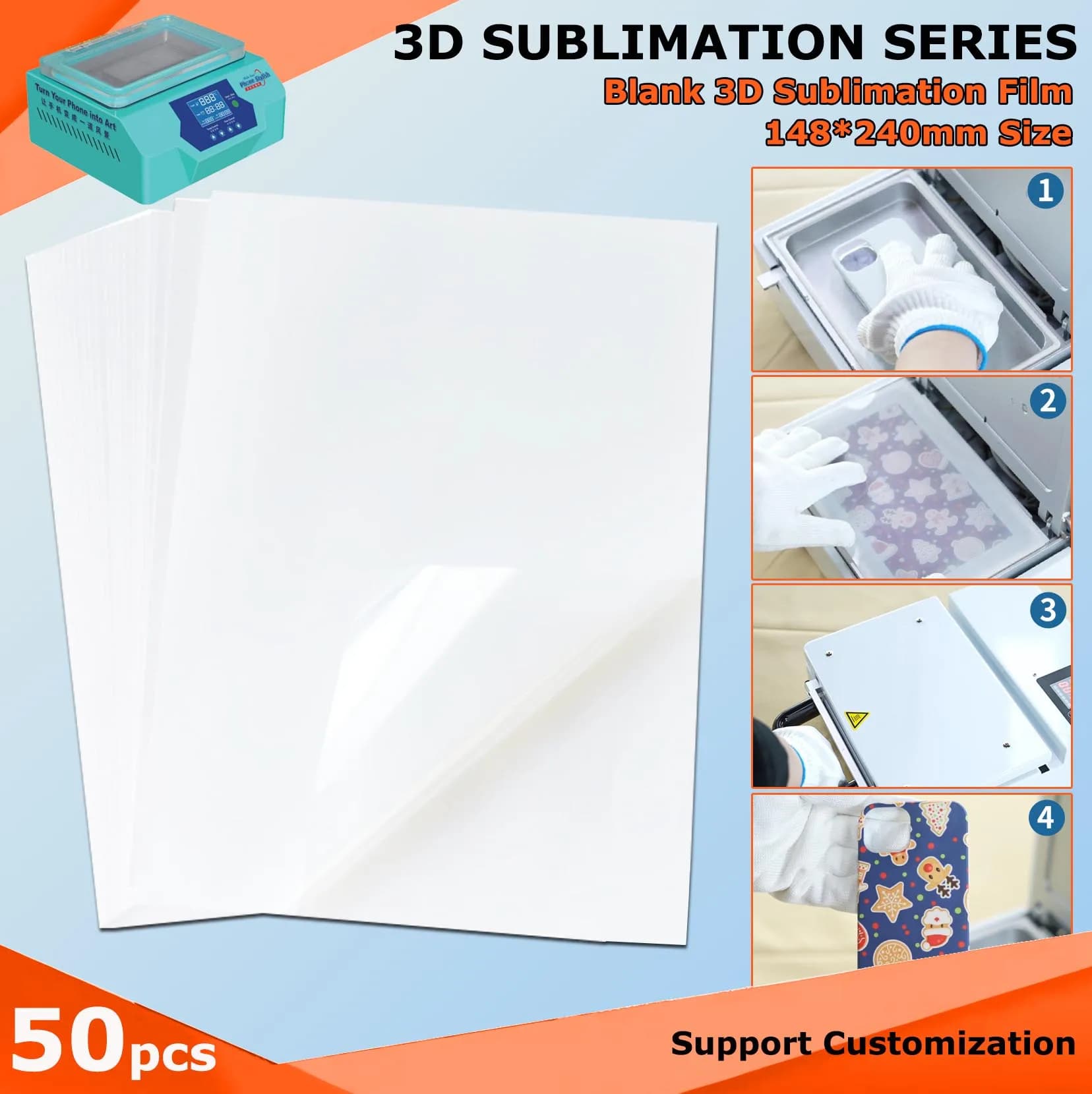 Fonlyu 50pz 148*240mm A5 Pellicola PET per Stampa su Cover per Telefoni, per Macchina da Stampa DIY e Macchina per Trasferimento a Caldo 3D