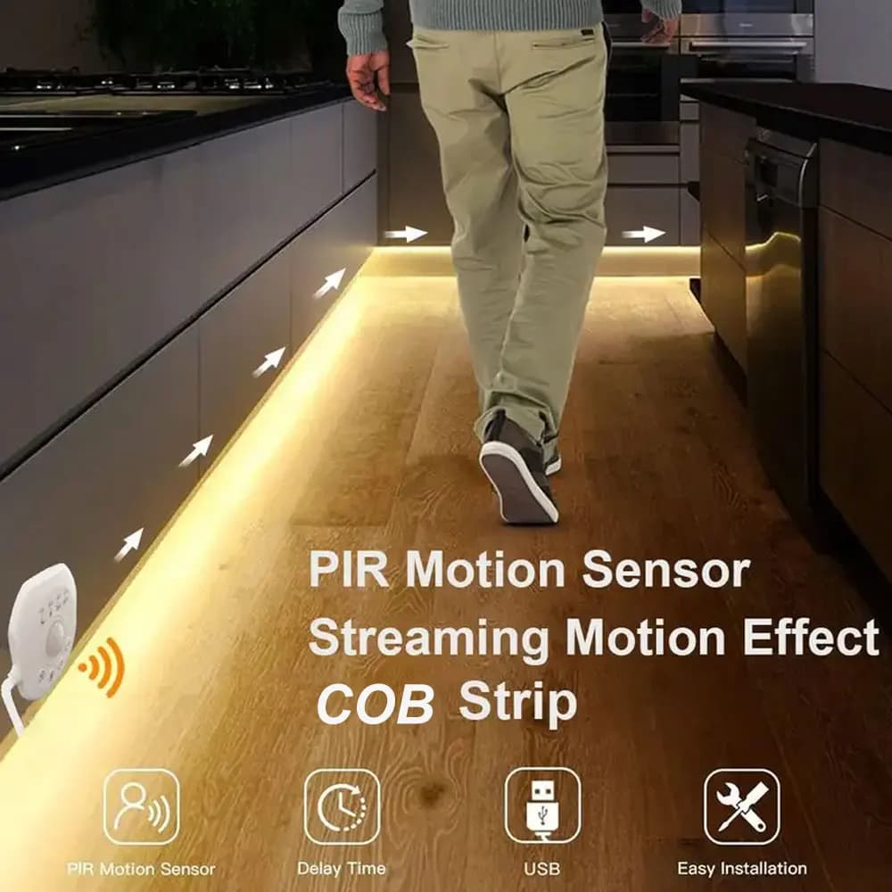 Striscia LED COB Flessibile con Sensore di Movimento, Alimentazione USB, Luce Bianca Calda/Bianca per Camera da Letto, Soggiorno