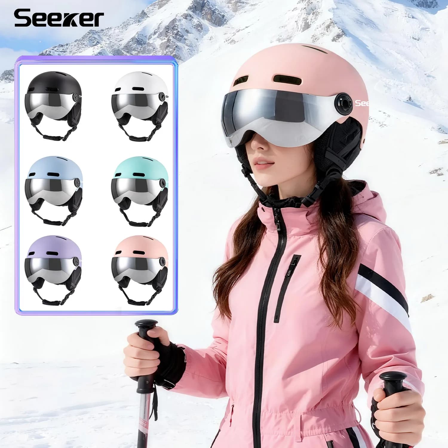 seeker windproof and warm ski helmet with goggles lightweight impact-resistant winter single and double board sports ski helmet