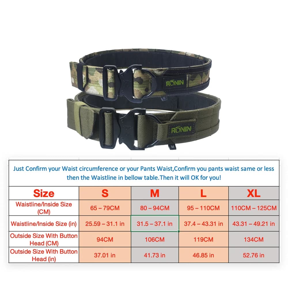 Cintura da Combattimento MOLLE con Anello a D a Doppio Strato da 2 Pollici Ronin | Cintura Tattica CS per Caccia all'Aperto