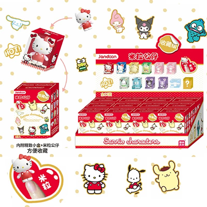 Jandoon Sanrio Personaggio Cieco Scatola Kitty Kuromi Melody Mini Doll Mini Serie di Grani di Riso Giocattolo Ornamento da Tavolo Regalo
