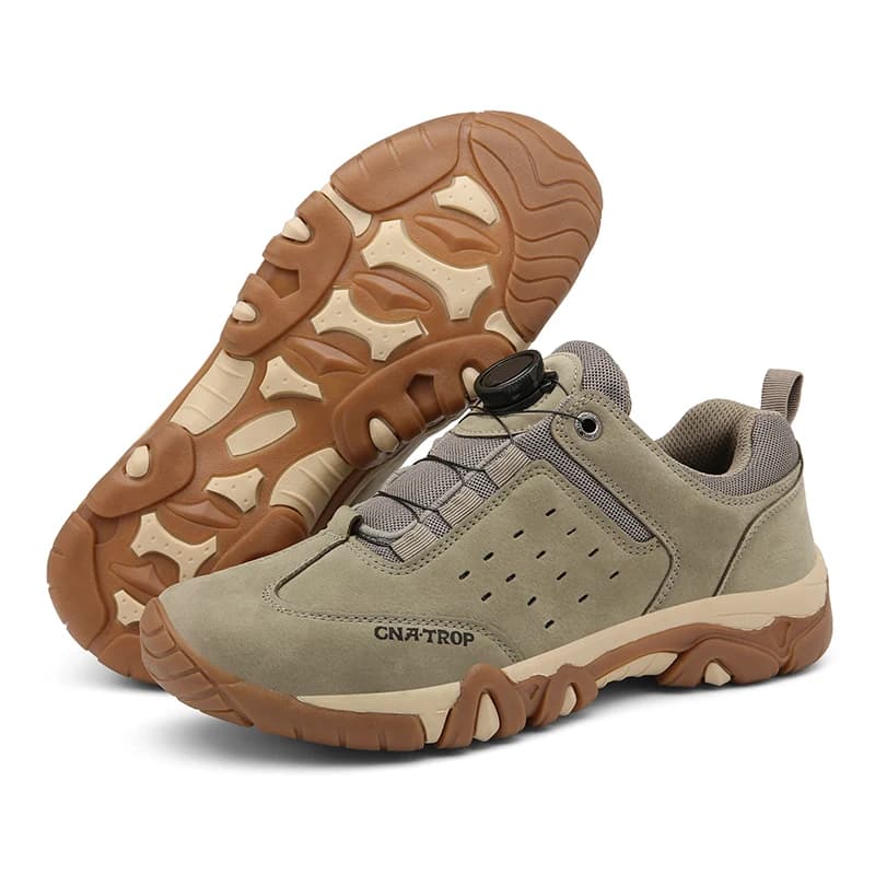 Rotating Trekking Shoes with Men's Piece Buckle, Exterior Suede Leather Sport Shoes, Camping and Running Shoes