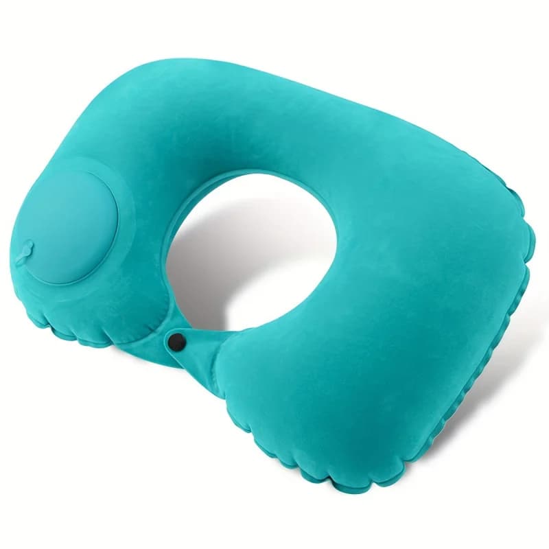 ‌ Cuscino gonfiabile floccato per il collo a forma di U con pompa a pressione - Cuscino da viaggio portatile per aereo, treno, comfort all'aperto