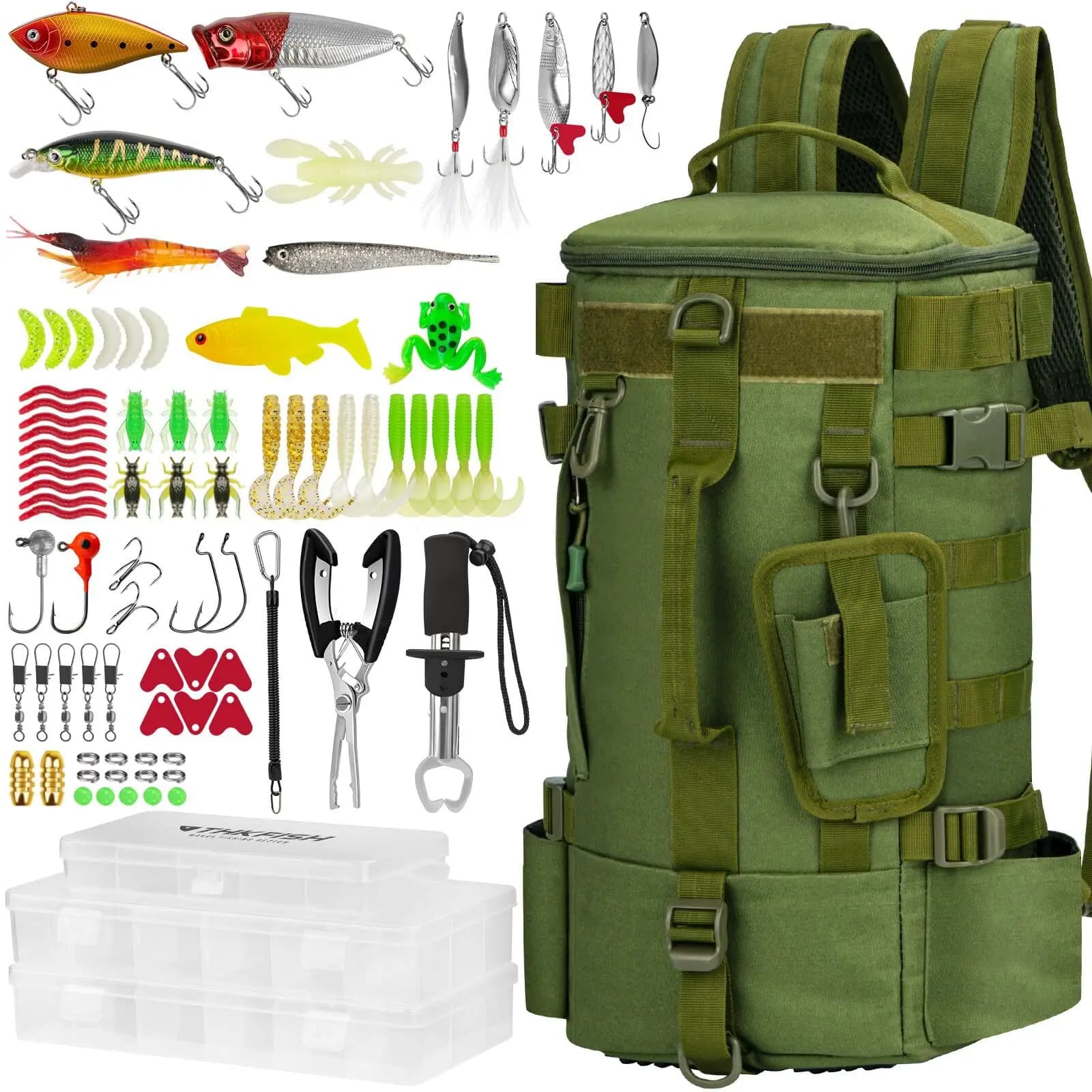 SET di zaini da pesca da 85 pezzi con scatole per attrezzatura Borsa a tracolla per attrezzatura da pesca con supporto per asta per attrezzatura da pesca Kit di attrezzatura da pesca