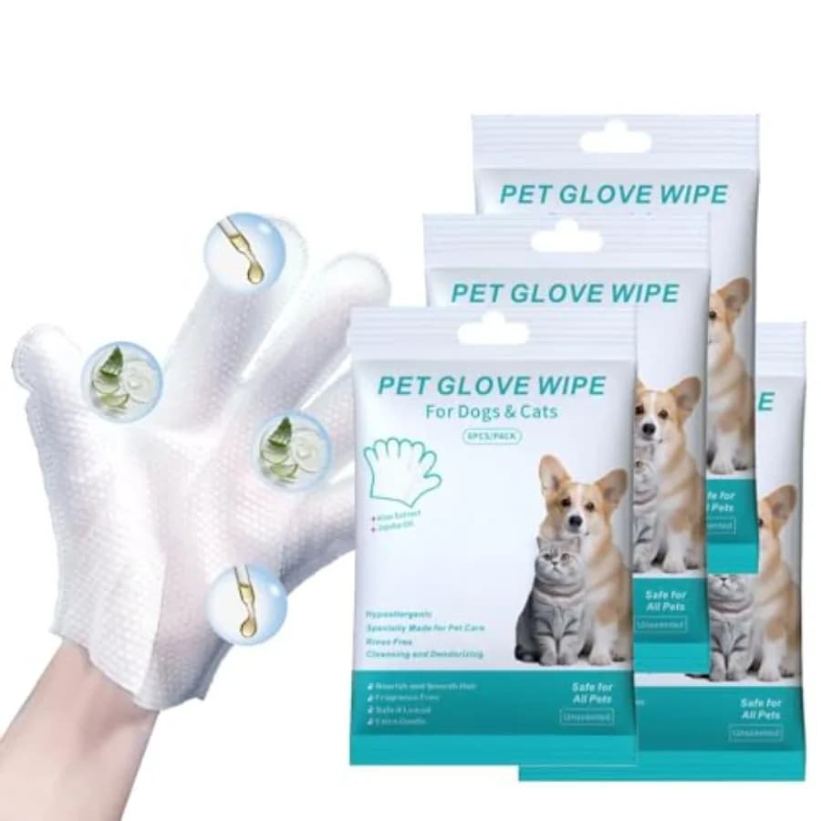 24 Pezzi Guanti Salviette Extra Spessi Senza Profumo per Cani e Gatti, Guanti per Lavaggio e Pulizia, Guanti per Toelettatura e Bagno Quotidiano