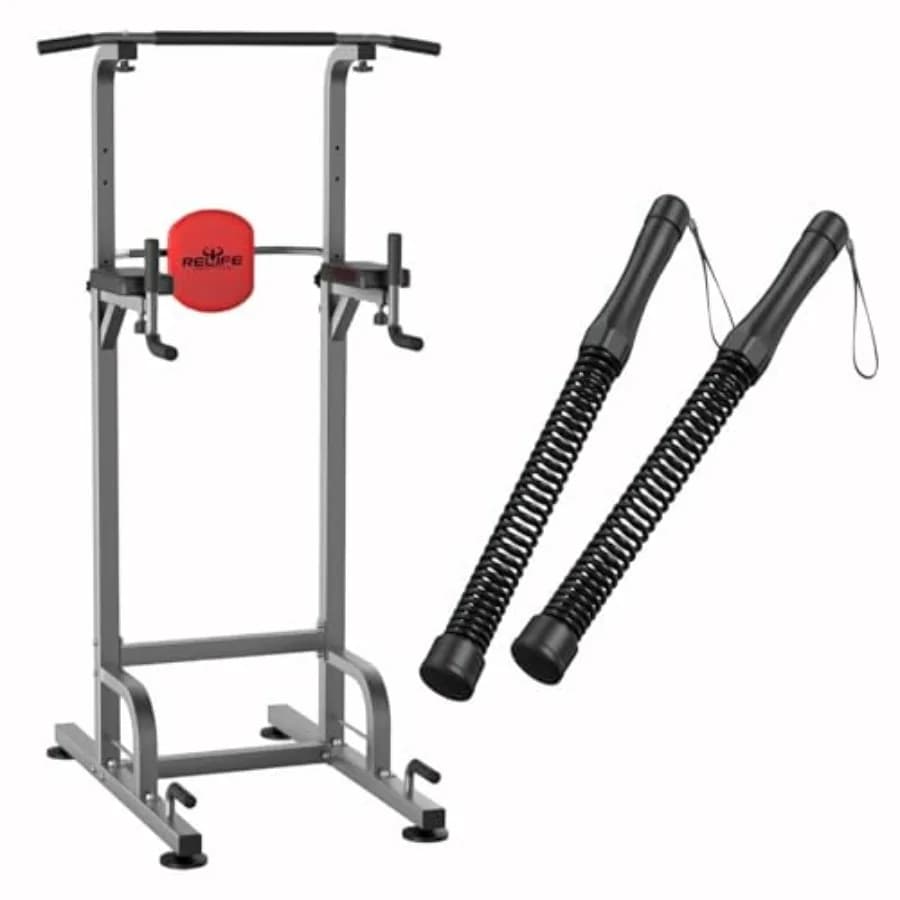 Power Tower con Barra per Trazioni e Corde Senza Fili per Palestra Domestica, Struttura in Acciaio Nero, Design Robusto e Resistente per Allenamento Completo