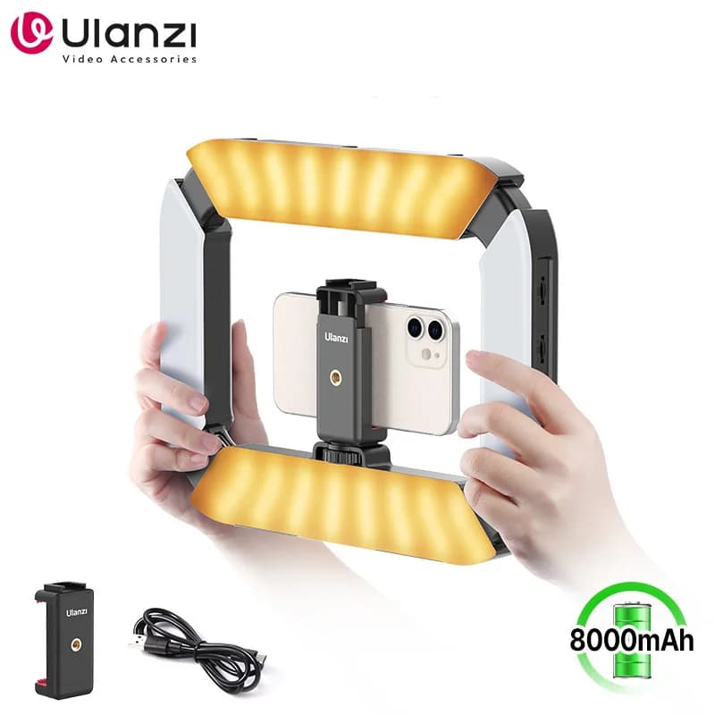 Ulanzi U200 Anello luminoso per fotocamera Video Rig Luce di riempimento per fotocamera smartphone per Gopro 2500K-8500K con kit luce video con clip per telefono