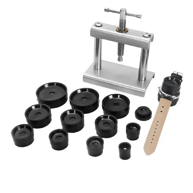Set di presse per orologi professionali Parte posteriore dell'orologio per strumento di chiusura e fissaggio per stampi Kit di stampi per strumenti di riparazione per orologi per orologiaio
