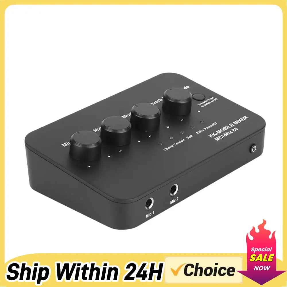 Mixer Audio Digitale con Connessione AUX IN/OUT e BT, Doppio Ingresso Microfono, Macchina Audio Digitale per Karaoke, Smart TV, PC e Altoparlanti