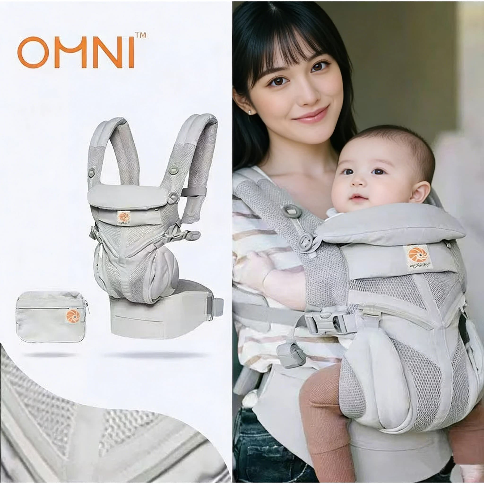 Egobaby Marsupio Ergonomico 360 Omni in Cotone Traspirante con Bretelle e Cintura di Supporto per Spalle e Vita
