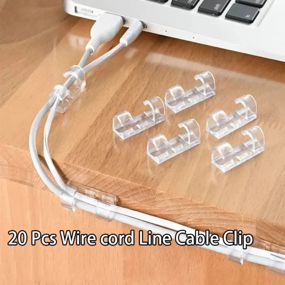 Clip Autoadesive per Gestione Cavi in Plastica Trasparente, Confezione da 20 Pezzi, Organizzatori per Cavi