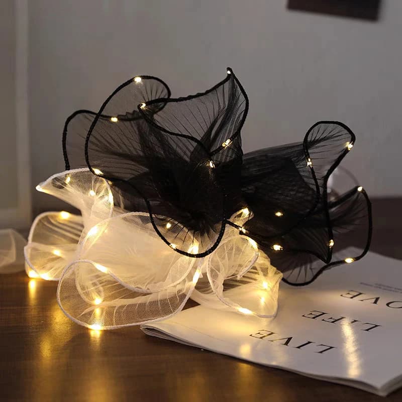 1 pezzo di carta da regalo per fiori a LED con luci, maglia di pizzo, filato ondulato, bouquet da fiorista, decorazione per imballaggio, regali di compleanno di nozze